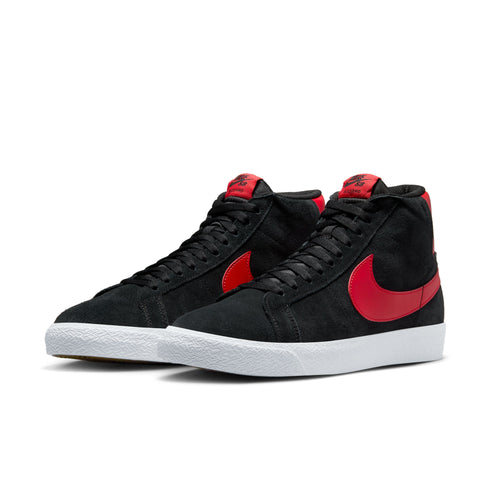 Blazer Mid Black/University Red colorway pair angle view