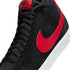 Blazer Mid Black/University Red colorway close up detail top