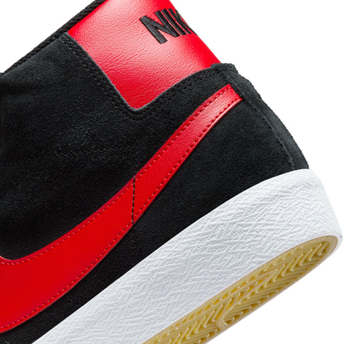 Blazer Mid Black/University Red colorway close up detail