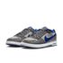 Gray and blue sneakers with a Nike logo on a white background