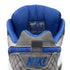 Close-up of a Nike shoe with blue and gray design on a white background