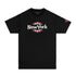 Black t-shirt with 'New York' text and pink graphics on a white background