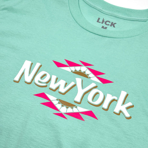Mint green t-shirt with 'New York' text and geometric design