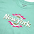 Mint green t-shirt with 'New York' text and geometric design