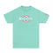 Mint green t-shirt with 'New York' text and geometric design on a white background