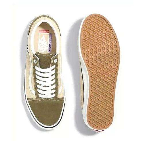 Skate Old Skool Dark Olive/White colorway pair top view