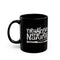 new yorker by nature graphic on black coffee mug on white background