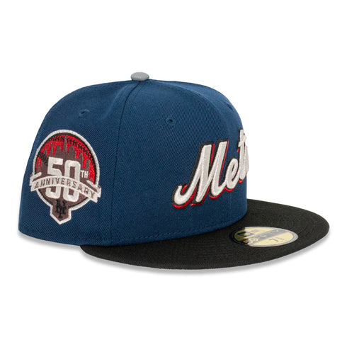 new york mets silver script fitted hat
