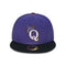 Purple and black baseball cap with a letter Q with crown logo on a white background