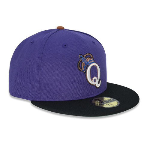 Purple and black baseball cap with a letter Q with crown logo on a white background